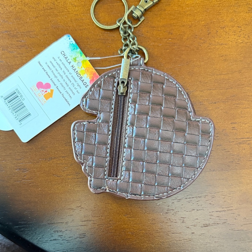 Chala Teal & Brown Football Helmet Keychain / change purse with Football Accent - Picture 2 of 2